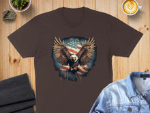 Load image into Gallery viewer, Brown t-shirt with an eagle and distressed American flag graphic.

