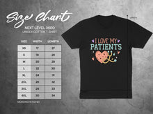 Load image into Gallery viewer, Size chart for unisex cotton t-shirts, listing sizes XS-4XL with width and length.
