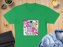 Load image into Gallery viewer, Green t-shirt with "SENIOR CLASS OF 2026" text and graduation icons.
