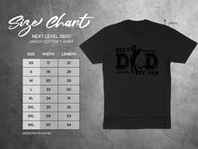 Load image into Gallery viewer, Unisex cotton t-shirt size chart for Next Level 3600, with width and length measurements in inches.

