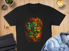 Load image into Gallery viewer, Vibrant Monster and Skeleton Art Black T-Shirt
