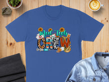 Load image into Gallery viewer, Blue t-shirt with "Med Tech Crew" text and medical graphics.
