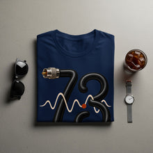 Load image into Gallery viewer, Navy t-shirt with a black coiled cable forming the number 73.
