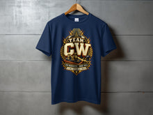 Load image into Gallery viewer, Navy t-shirt with "Team CW" text and Morse code design.
