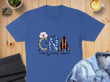 Load image into Gallery viewer, Blue t-shirt with "CNA certified. nursing. assistant" and Halloween-themed letters.
