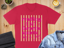 Load image into Gallery viewer, Red t-shirt with pink stripes and text "Reading is My Favorite Sport" and a bow.
