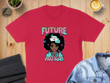 Load image into Gallery viewer, Red t-shirt with "FUTURE NURSE" text and illustration of a nurse.
