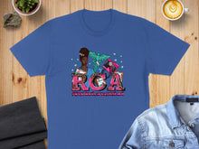 Load image into Gallery viewer, Blue t-shirt with "RCA #respiratorycareassistant" and medical caduceus symbols.
