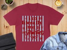 Load image into Gallery viewer, Maroon t-shirt with blue stripes and text: "I'm literally just a Teacher"
