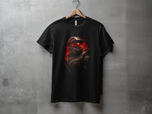 Load image into Gallery viewer, Futuristic Red Helmet Design on Black T-Shirt Product
