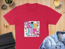 Load image into Gallery viewer, Red t-shirt with "Senior Class of 2026" text and graduation graphics.
