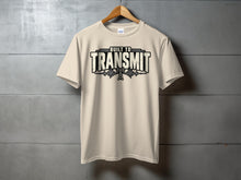Load image into Gallery viewer, Cream t-shirt with "BUILT TO TRANSMIT" text and a radio tower graphic.
