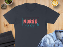 Load image into Gallery viewer, Dark t-shirt with "Nurse Mode On" text, featuring a coffee and plants.
