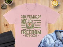 Load image into Gallery viewer, Pink t-shirt with eagle wearing bandana over distressed American flag.
