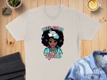 Load image into Gallery viewer, T-shirt with cartoon nurse and "Keep Calm I'm a Nurse" text.
