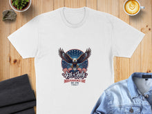 Load image into Gallery viewer, White t-shirt with eagle, flag, and "4th of July U.S.A. 1776" text.
