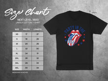 Load image into Gallery viewer, Unisex cotton t-shirt size chart for Next Level 3600, with USA flag design.
