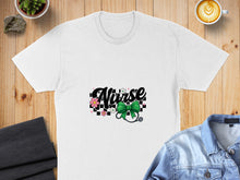 Load image into Gallery viewer, White t-shirt with "Nurse" text, stethoscope, flowers, and green bow.
