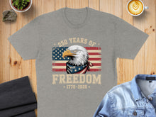 Load image into Gallery viewer, Gray t-shirt with American flag, eagle, and "250 Years of Freedom 1776-2026" text.
