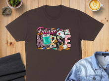 Load image into Gallery viewer, Brown t-shirt with "Future Nurse" text design featuring medical imagery.
