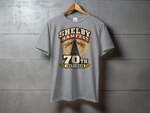 Load image into Gallery viewer, Grey t-shirt with Shelby Hamfest 70th anniversary graphic from 1957-2026.
