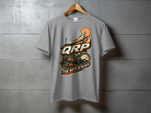Load image into Gallery viewer, Grey t-shirt with QRP graphic, radio, and "Five Watts Is Plenty" text.
