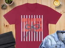 Load image into Gallery viewer, Red t-shirt with "TEACHER" text and a blue ribbon graphic.

