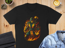 Load image into Gallery viewer, Fiery Hooded Figure with Flames Graphic T-Shirt

