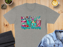 Load image into Gallery viewer, Physical Therapy graphic on a gray t-shirt with coffee and plants.
