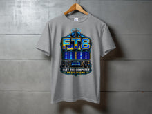Load image into Gallery viewer, Grey t-shirt with FT8 radio graphics and "Let the computer do the talking" text.
