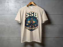 Load image into Gallery viewer, Cream t-shirt with SSB radio graphic, microphone, radio equipment, and text.
