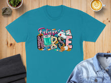 Load image into Gallery viewer, Teal t-shirt with "Future Nurse" text, medical illustrations, and coffee cup.

