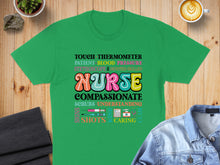 Load image into Gallery viewer, T-shirt with "NURSE" in colorful, distressed letters surrounded by related words and medical icons.
