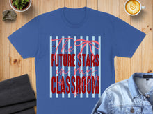 Load image into Gallery viewer, Blue t-shirt with "The Future Stars In My Classroom" text and red ribbon.
