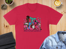 Load image into Gallery viewer, Red t-shirt with "RCA" in leopard print and healthcare graphics.

