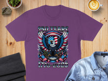 Load image into Gallery viewer, Purple t-shirt with eagle, American flags, and "250 YEARS 1776-2026".
