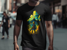Load image into Gallery viewer, Epic Warrior with Sword Against Fiery Background T-shirt
