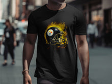 Load image into Gallery viewer, Vibrant Football Helmet Graphic Black T-shirt Product
