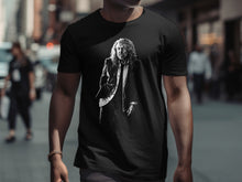 Load image into Gallery viewer, Black T-shirt with Intriguing Monochrome Character Design
