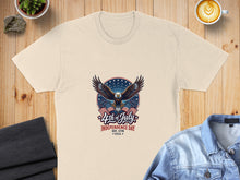 Load image into Gallery viewer, Cream t-shirt with American eagle and 4th of July USA text.
