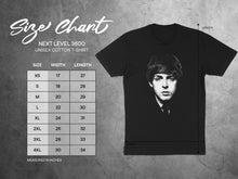 Load image into Gallery viewer, Black Graphic T-Shirt with Size Chart for Men and Women
