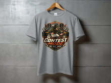 Load image into Gallery viewer, Gray t-shirt graphic with "CONTEST MODE" and ham radio operator graphic.
