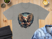 Load image into Gallery viewer, T-shirt with distressed American flag and eagle graphic.
