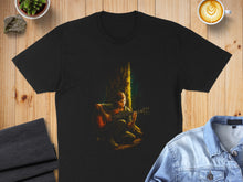 Load image into Gallery viewer, Guitar Player Scene Artistic Design on Black Shirt
