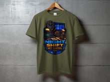 Load image into Gallery viewer, Olive t-shirt with "Night Shift Net Control" graphic featuring radio equipment.
