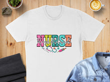 Load image into Gallery viewer, White t-shirt with "Registered Nurse" text and medical icons.
