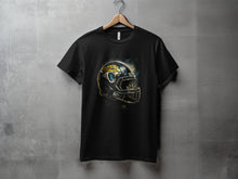 Load image into Gallery viewer, Black T-Shirt Featuring Jaguar Football Helmet Design

