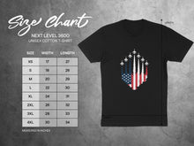 Load image into Gallery viewer, Size chart for Next Level 3600 unisex cotton t-shirt with measurements.
