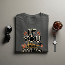 Load image into Gallery viewer, Dark gray t-shirt with "IF YOU KNOW!" text and a vintage telegraph key.
