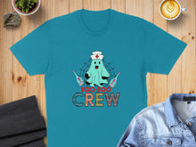Load image into Gallery viewer, Teal t-shirt with a ghost in a nurse costume saying "Boo Boo Crew".
